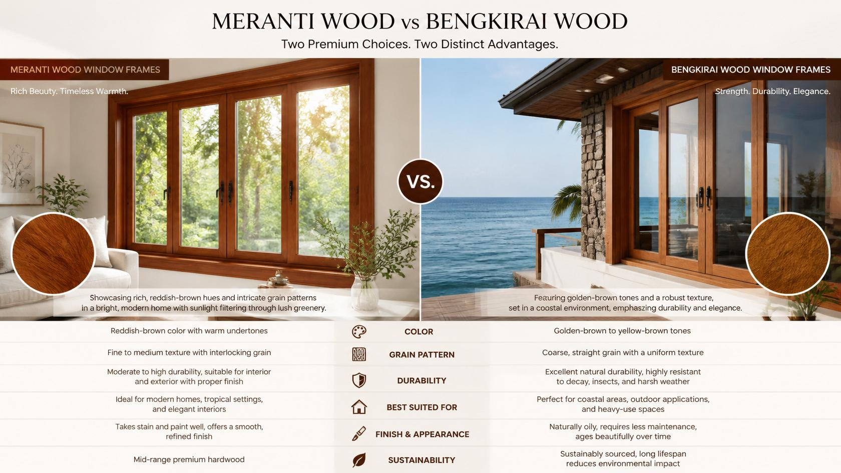 Kusen Jendela Kayu Meranti vs Kayu Bengkirai: Mana yang Lebih Cocok untuk Rumahmu? 1 Kusen Jendela Kayu Meranti vs Kayu Bengkirai